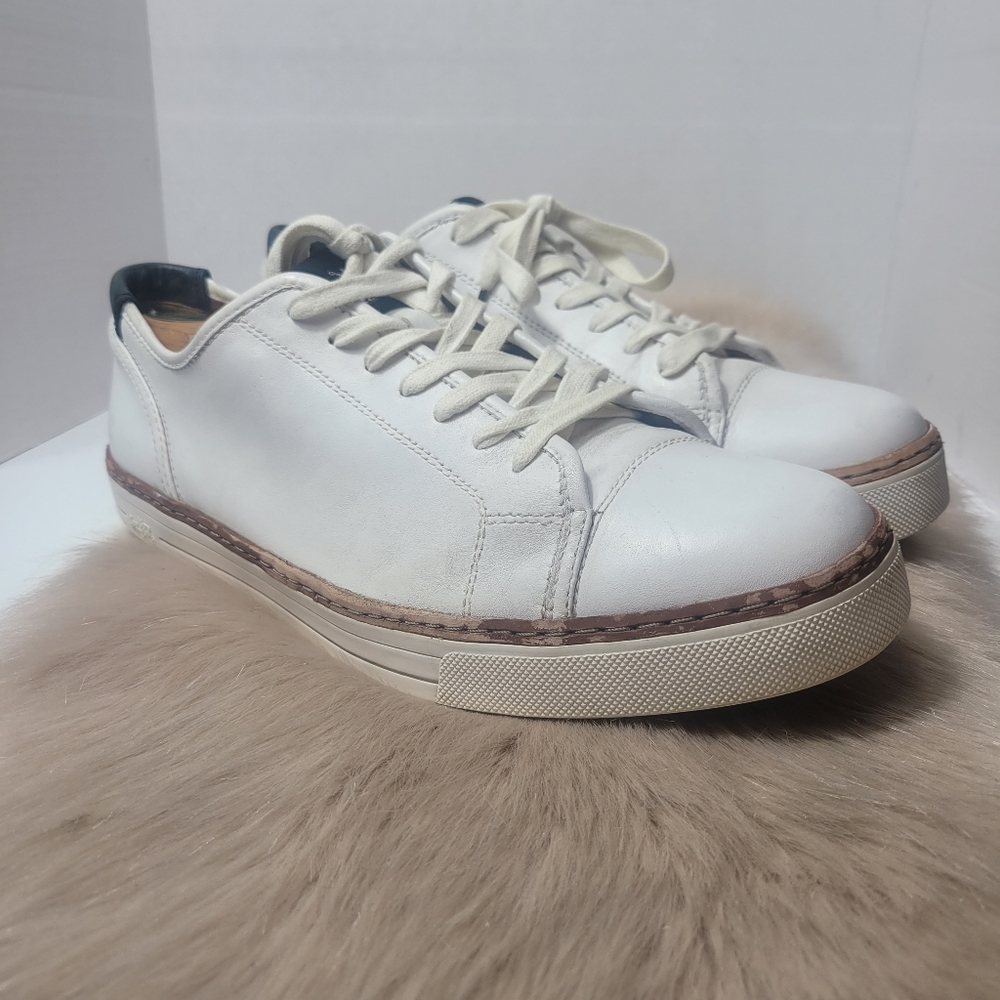 Coach White Leather Low-Top Sneakers with Brown Trim
